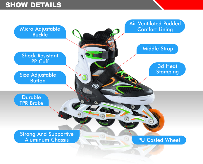 STRONG PP ADJUSTABLE INLINE SKATE WITH ALUMINUM CHASSIS 