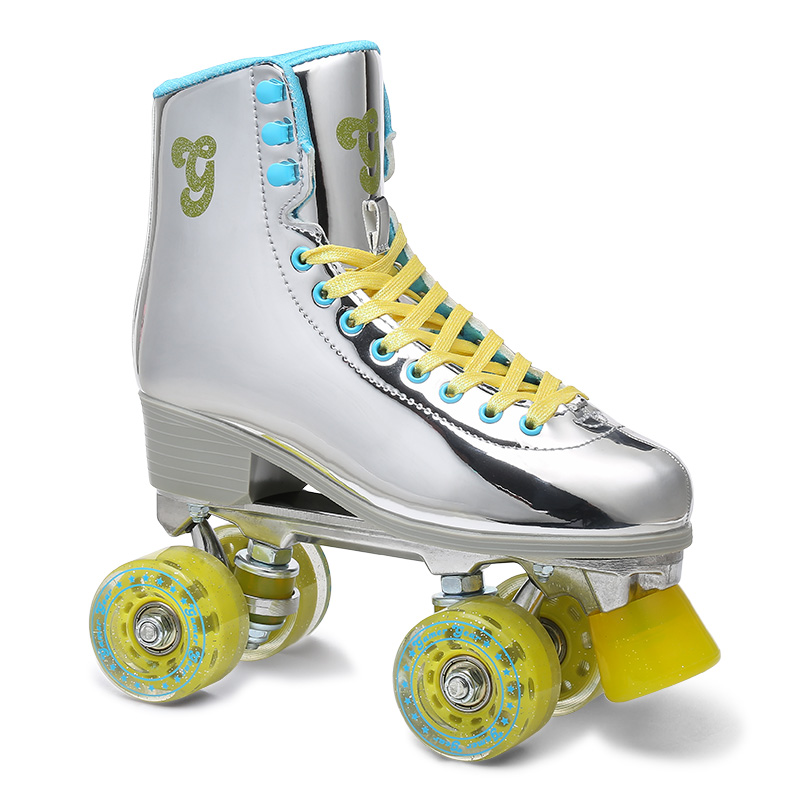 NEW GLOSSY PU LEATHER QUAD ROLLER SKATE 