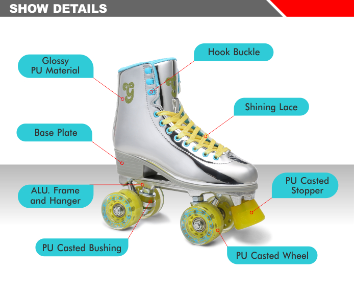 NEW GLOSSY PU LEATHER QUAD ROLLER SKATE 